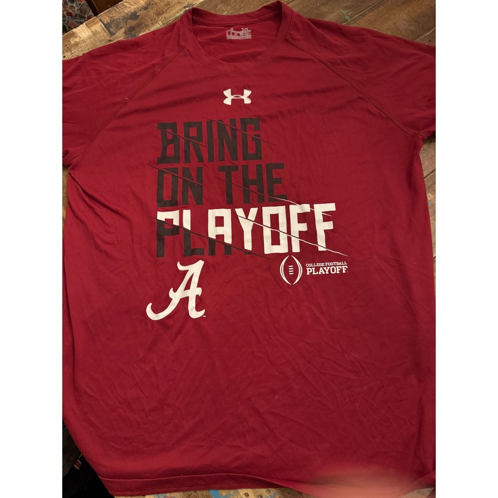 Under Armour Alabama Crimson Tide Bring On The Playoff Shirt Mens XL Red UA Tee